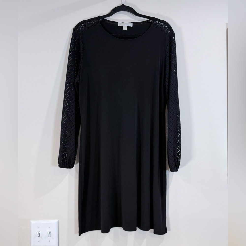 🔥Michael Kors Women’s Black Long-Sleeve Lace-Sleeve Dress Size XL EC🔥